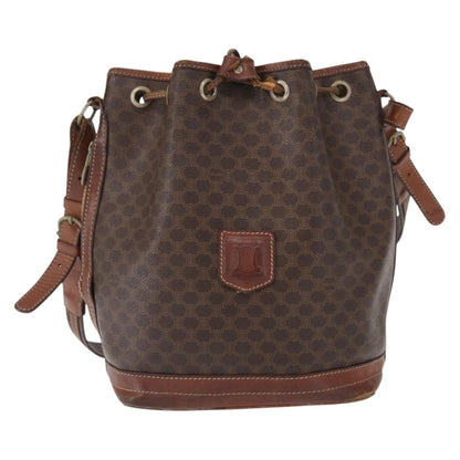 Celine CELINE Macadam Canvas Shoulder Bag PVC Leather Brown Gold Authentic 162040