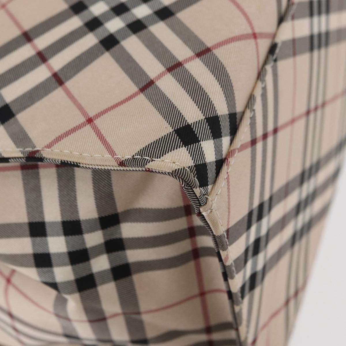 Burberry BURBERRY Nova Check Blue Label Hand Bag Nylon Beige Silver Authentic bs34396