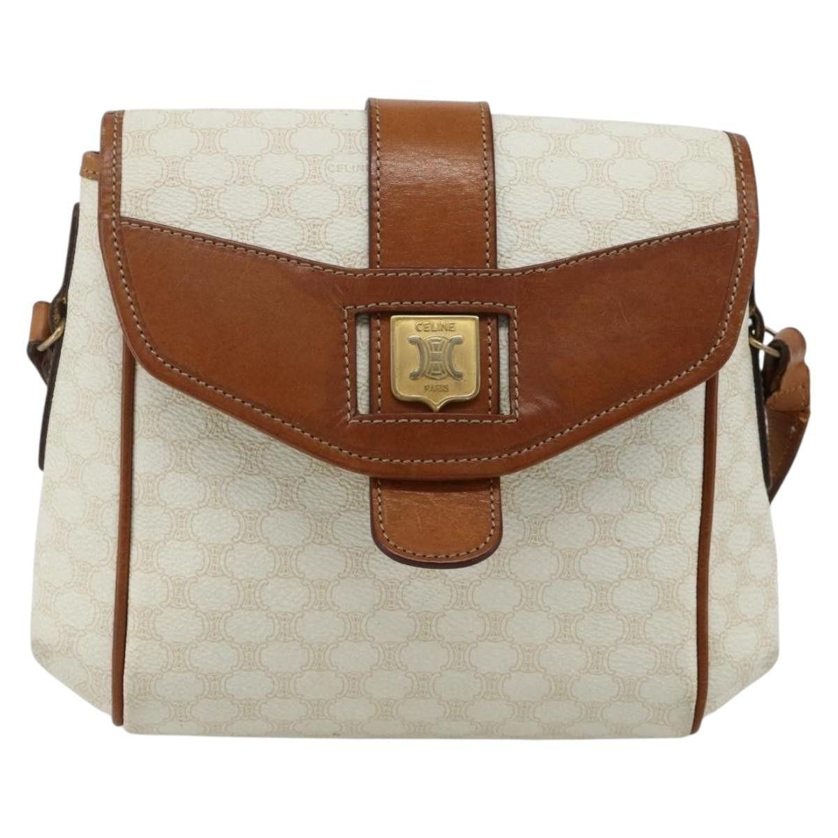 Celine CELINE Macadam Canvas Shoulder Bag PVC Leather White Gold Authentic ep14261