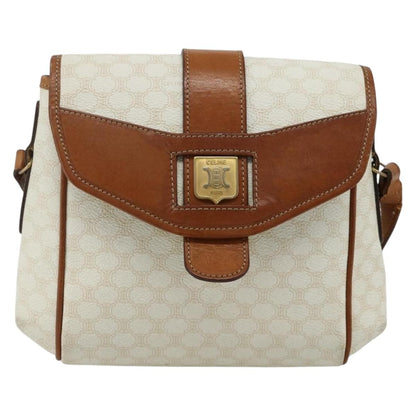 Celine CELINE Macadam Canvas Shoulder Bag PVC Leather White Gold Authentic ep14261