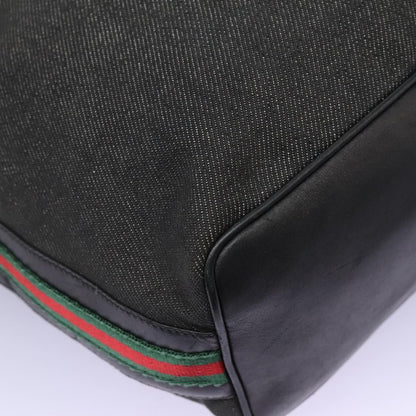 Gucci GUCCI Web Sherry Line Shoulder Bag Denim Black Red Green 73884 Authentic am8160