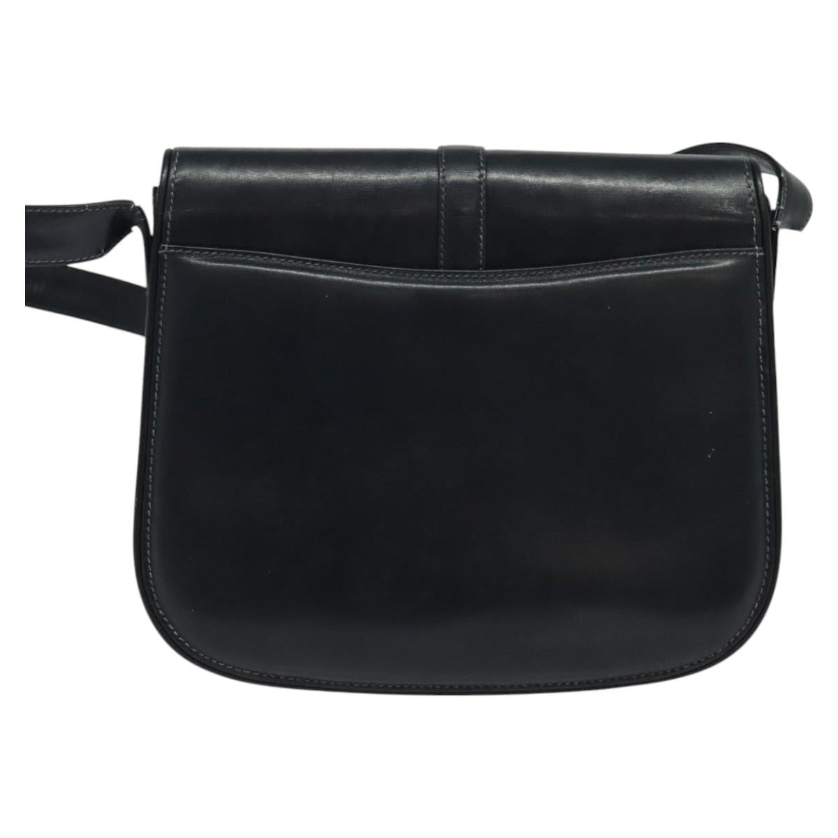 Gucci GUCCI Shoulder Bag Leather Navy Gold Authentic ep8402