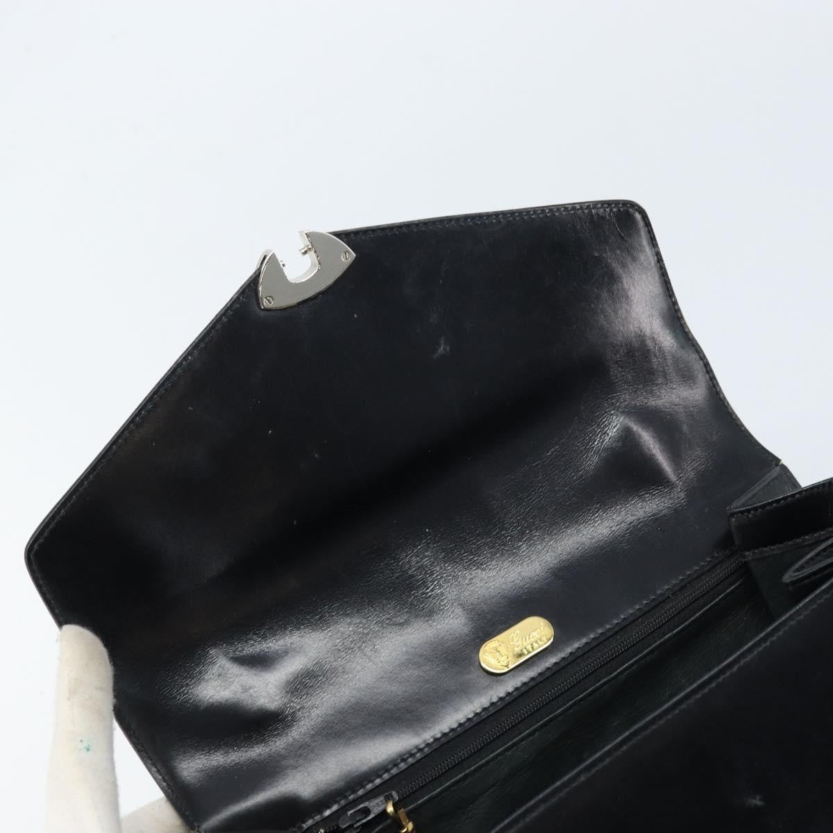 Gucci GUCCI Hand Bag Leather Black Gold Authentic ka2600