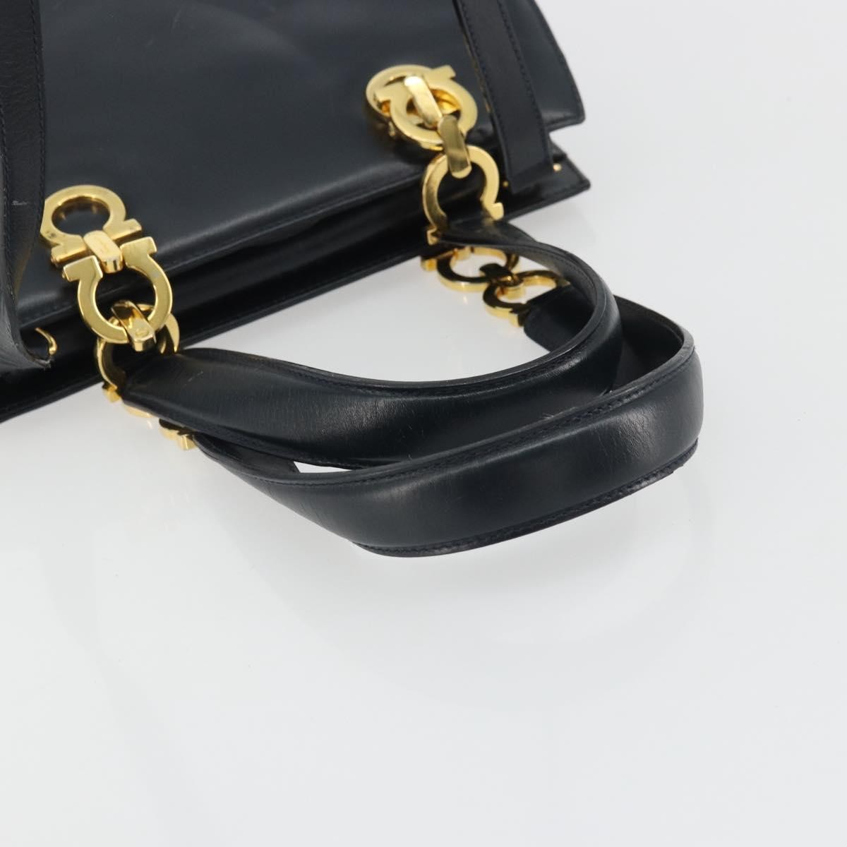 Salvatore Ferragamo Salvatore Ferragamo Gancini Hand Bag Leather 2way Navy Gold Authentic ARZ896