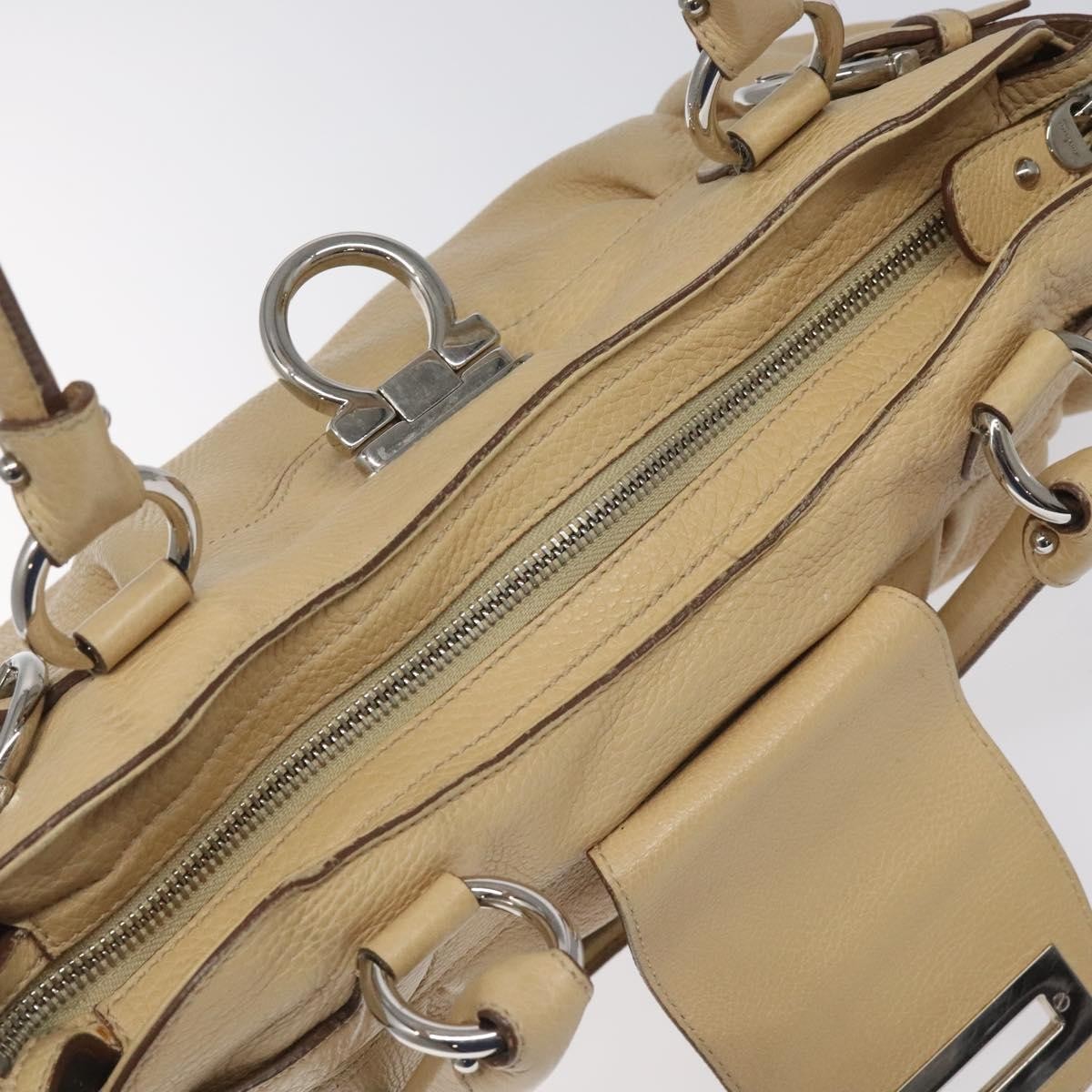 Salvatore Ferragamo Salvatore Ferragamo Gancini Shoulder Bag Leather Beige Silver Authentic EC551