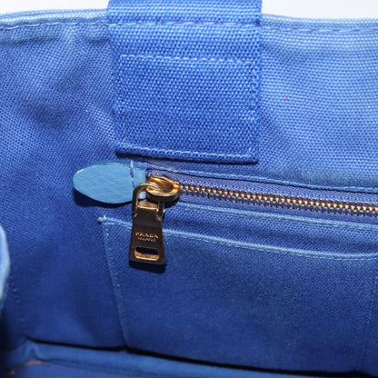 Prada PRADA Canapa MM Hand Bag Canvas Blue Gold Authentic 162140
