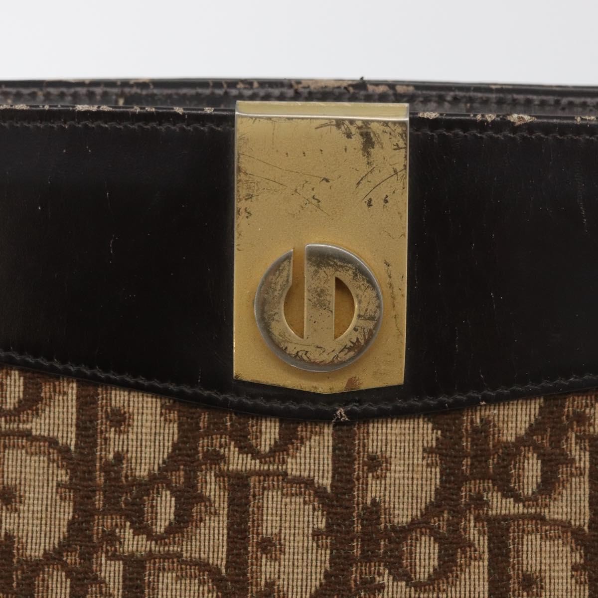 Dior Christian Dior Trotter Canvas Shoulder Bag Brown Gold Authentic 178153