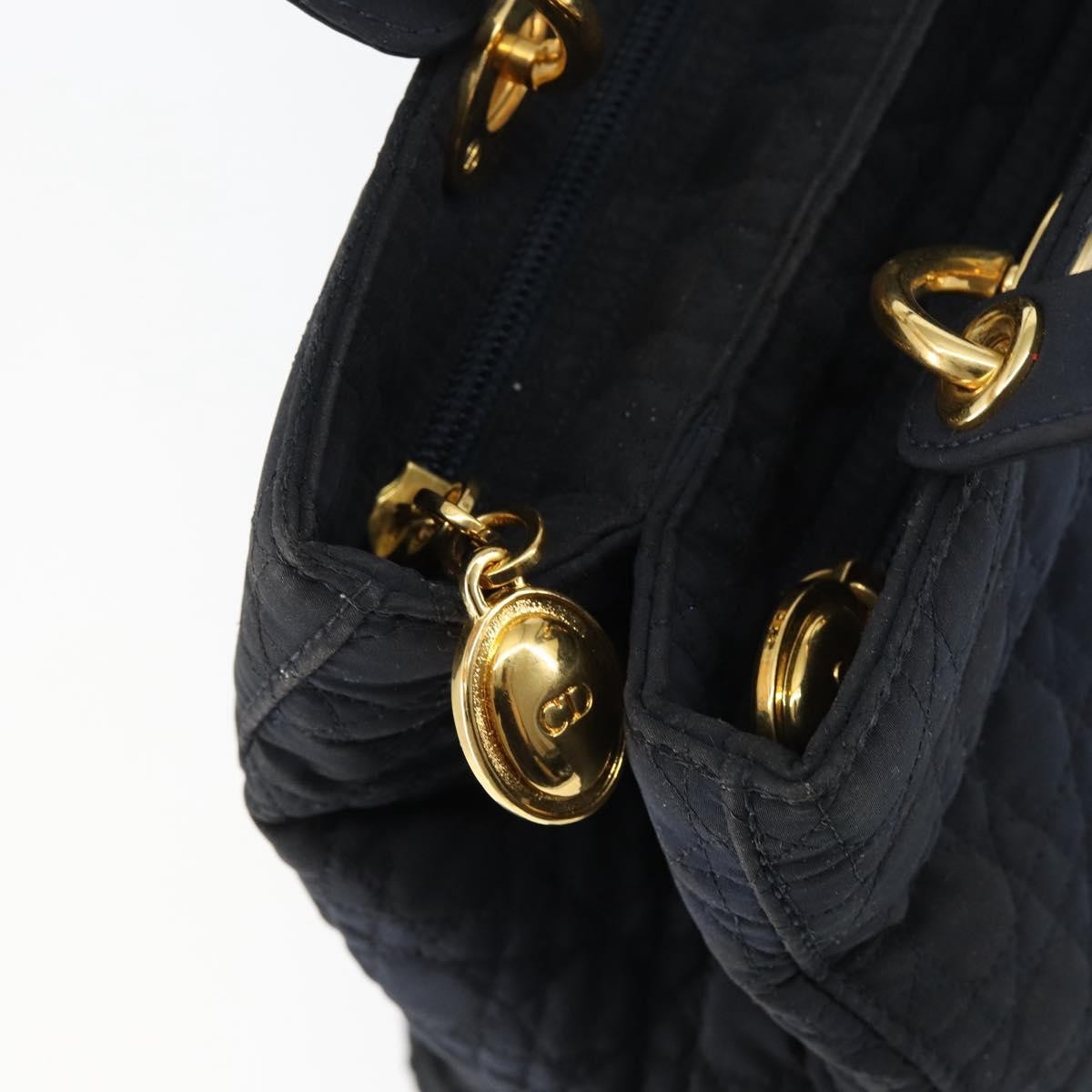 Dior Christian Dior Canage Hand Bag Nylon Navy Gold Authentic gh1098