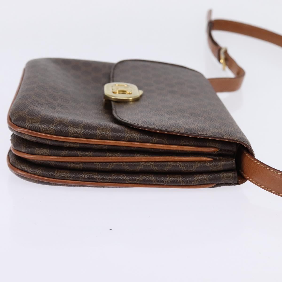 Celine CELINE Macadam Canvas Shoulder Bag PVC Leather Brown Gold Authentic 128916