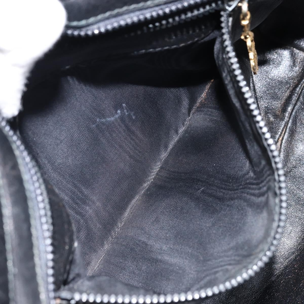 Gucci GUCCI Hand Bag Leather Black Gold Authentic BSZ350