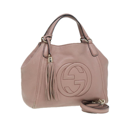 Gucci GUCCI Soho Hand Bag Leather 2way Gold Pink 336751 Authentic am6760