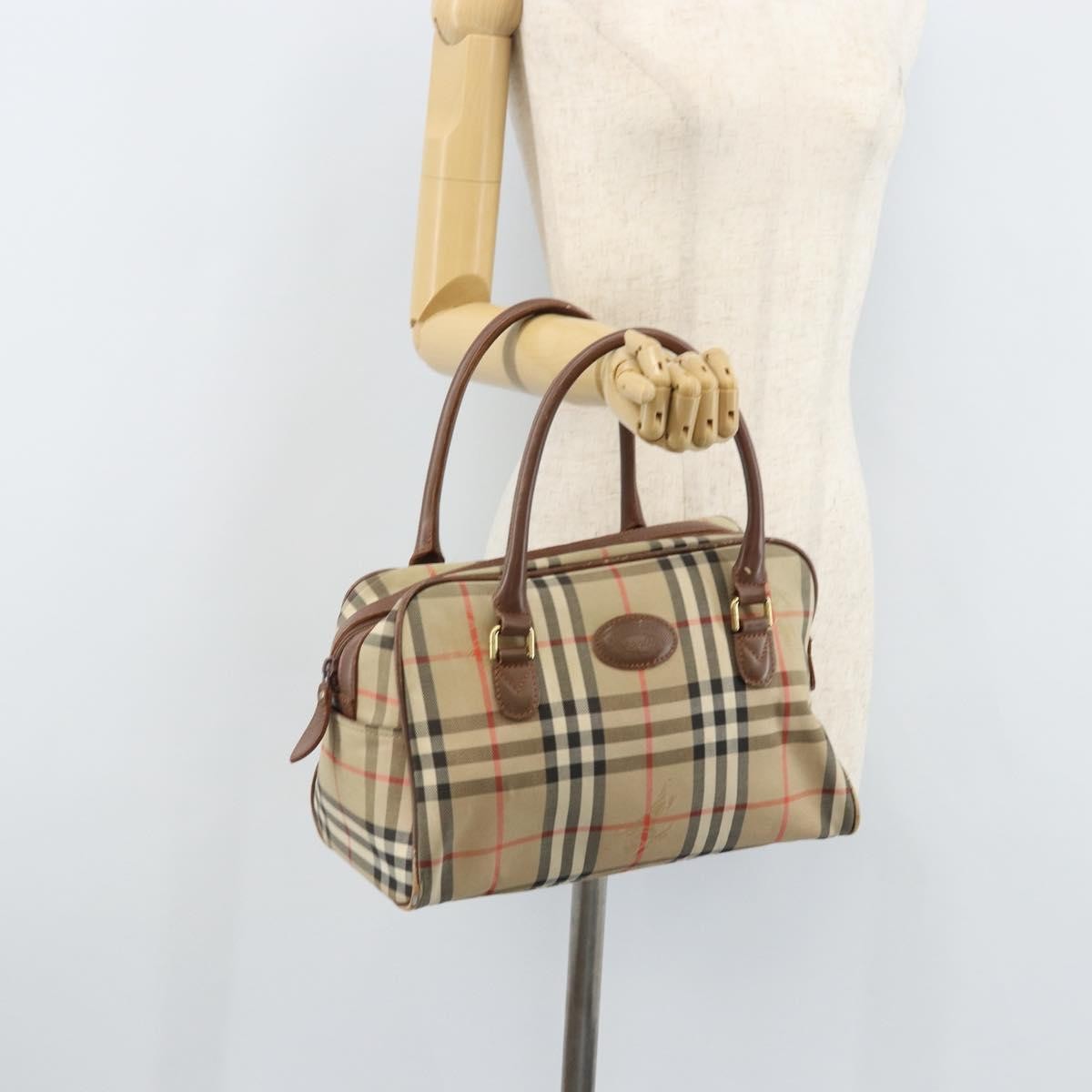 Burberry BURBERRY Nova Check Hand Bag Canvas Gold Beige Authentic bs33928