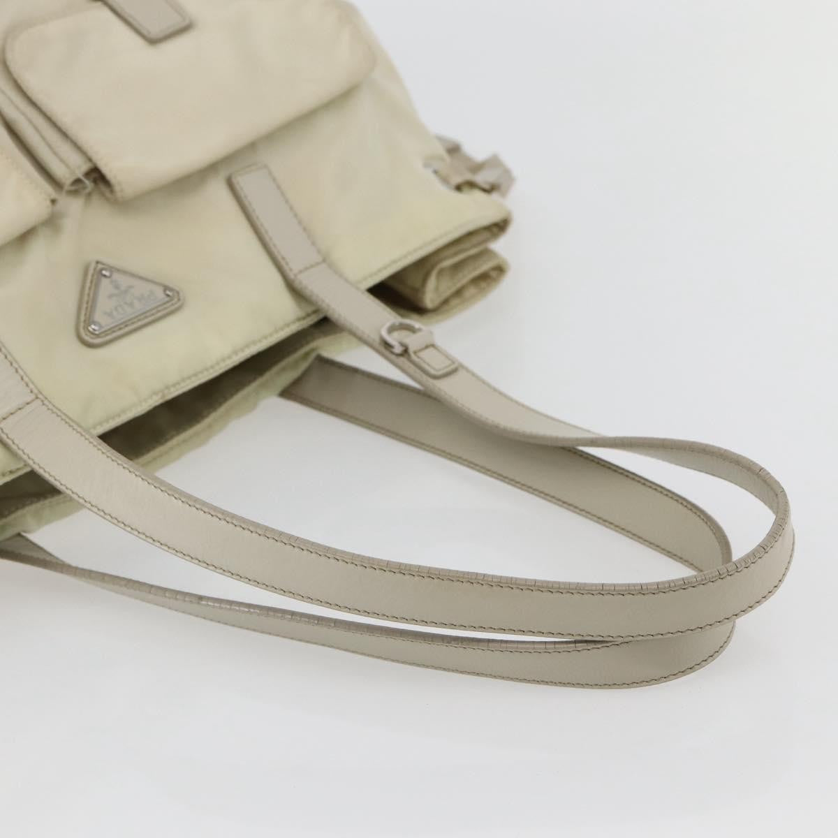 Prada PRADA Tote Bag Nylon Beige Silver Authentic mr1510