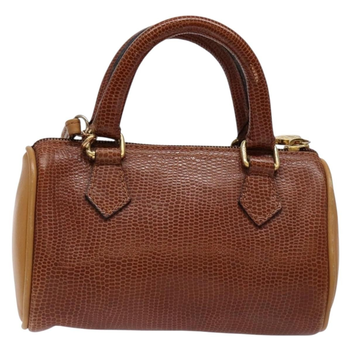 Fendi FENDI Hand Bag Leather 2way Brown Gold Authentic sw1085