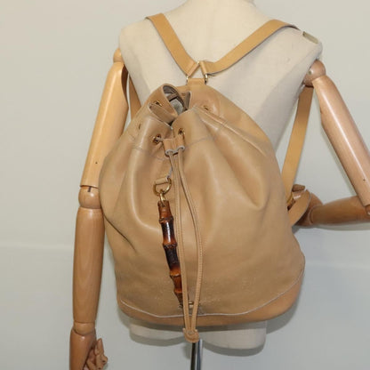 Gucci GUCCI Bamboo Backpack Leather Beige Gold 003 2855 0043 0 Authentic bs26085 Bag