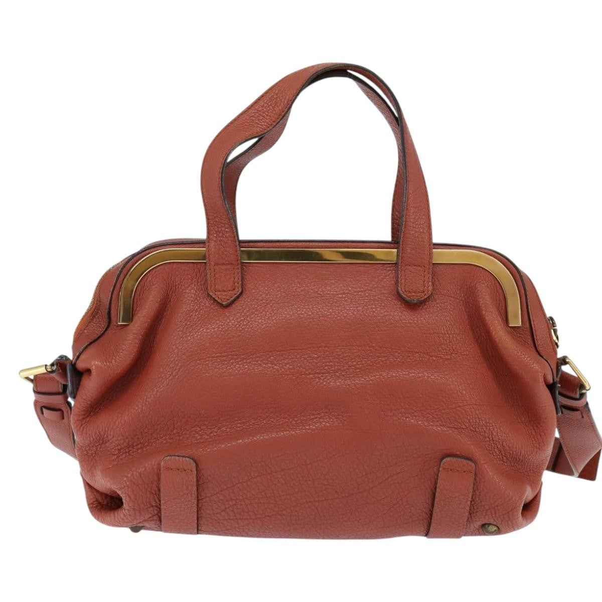Chloé Chloé Chloe Hand Bag Leather 2way Orange Gold Authentic BA7366