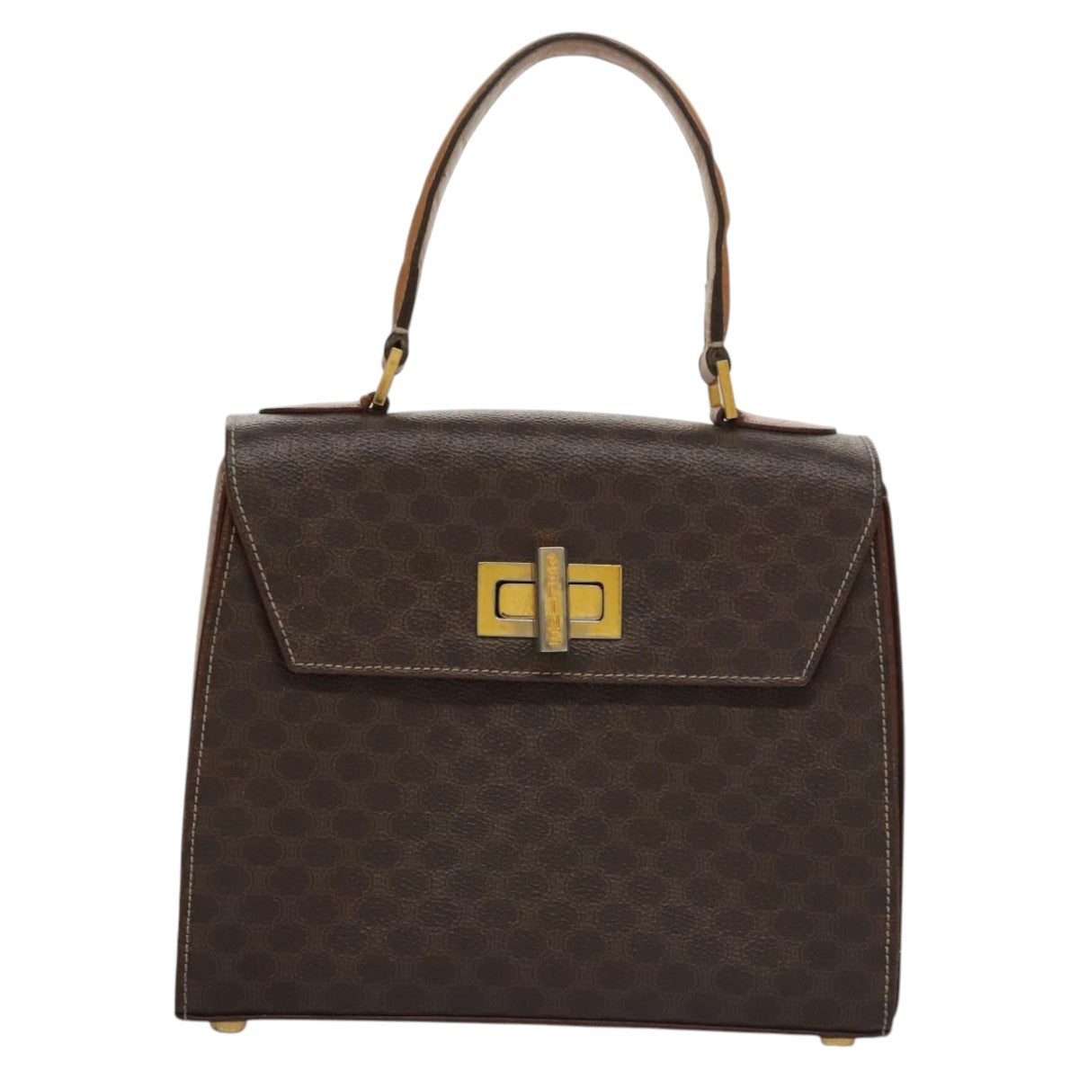 Celine CELINE Macadam Canvas Hand Bag PVC Leather 2way Brown Authentic 111670