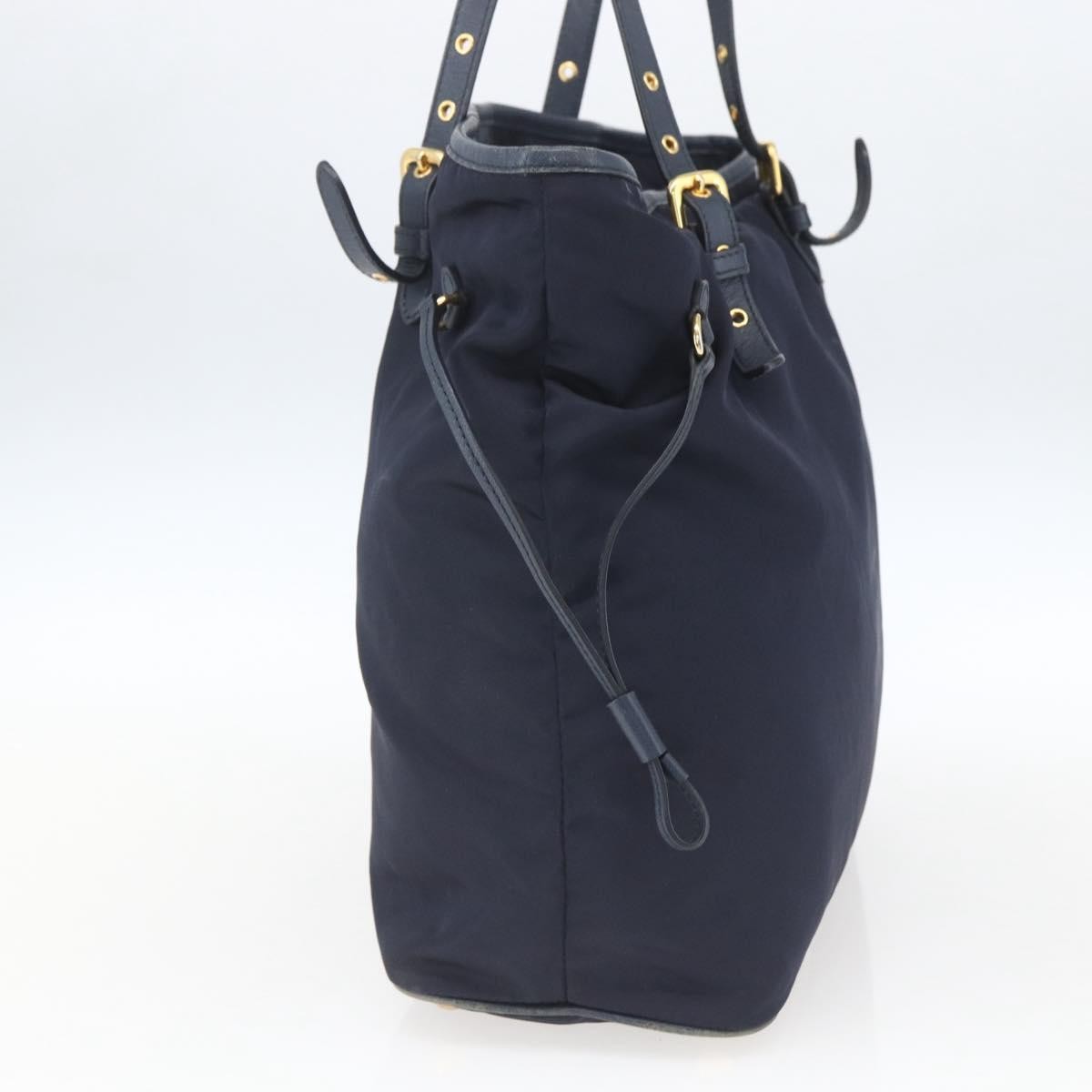 Prada PRADA Tote Bag Nylon Navy Gold Authentic 166304