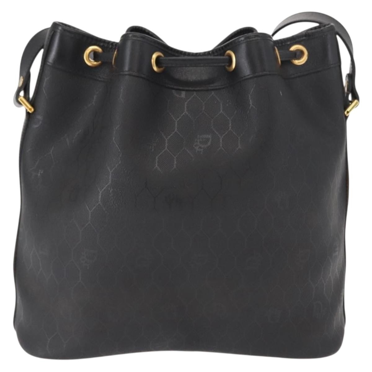 Dior Christian Dior Honeycomb Canvas Shoulder Bag PVC Black Gold Authentic 161139
