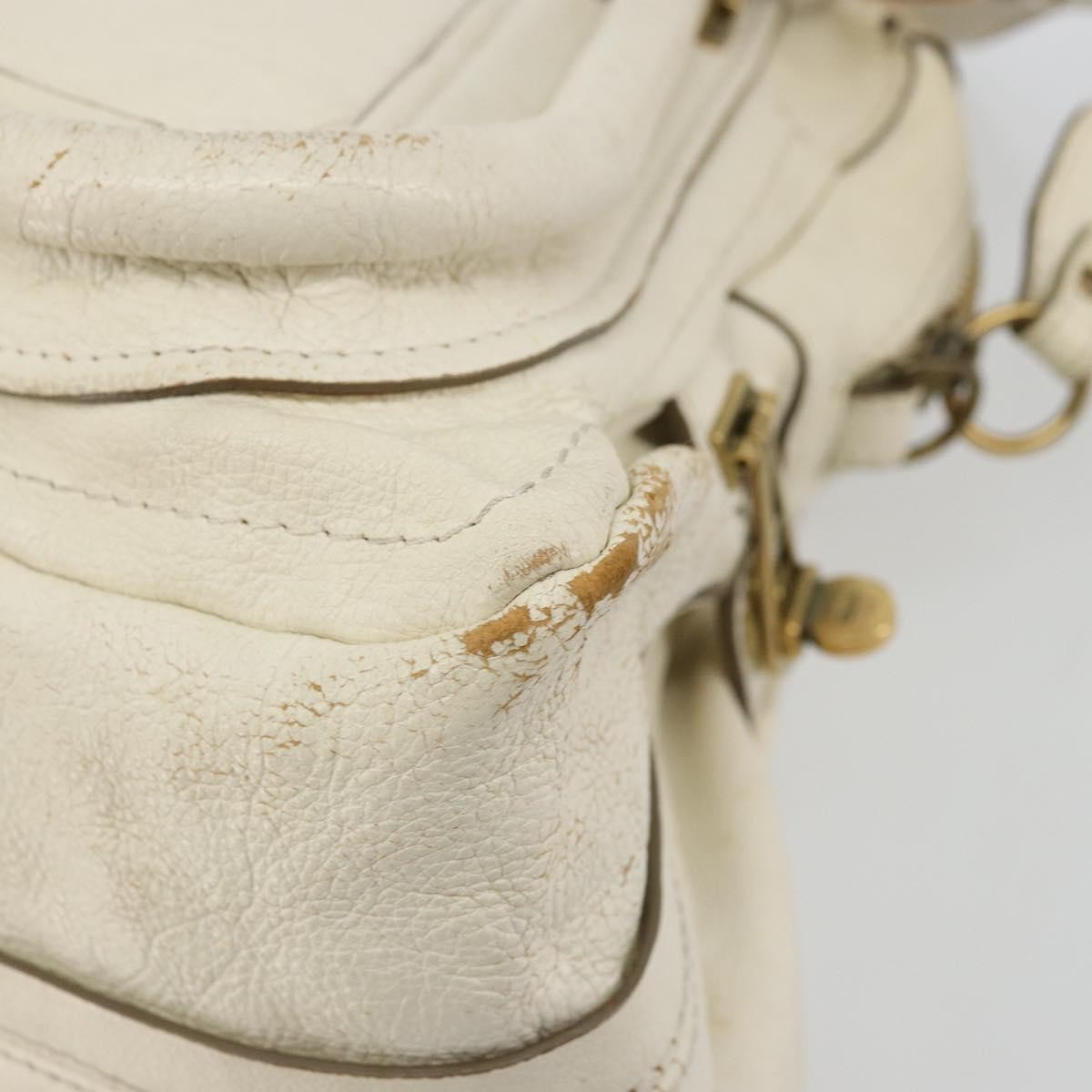 Chloé Chloé Chloe Paraty Hand Bag Leather White Gold Authentic 177544