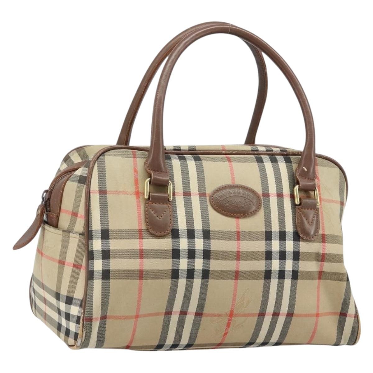 Burberry BURBERRY Nova Check Hand Bag Canvas Gold Beige Authentic bs33928
