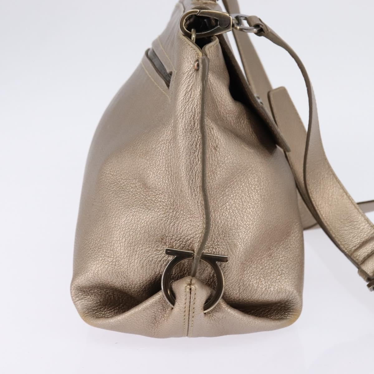Salvatore Ferragamo Salvatore Ferragamo Gancini Hand Bag Leather 2way Beige Gold Authentic BA5964
