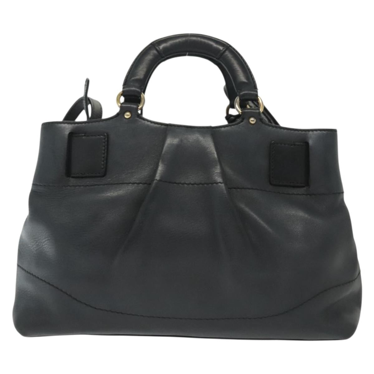 Salvatore Ferragamo Salvatore Ferragamo Gancini Hand Bag Leather 2way Navy Gold Authentic 141427