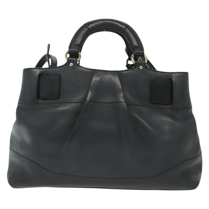 Salvatore Ferragamo Salvatore Ferragamo Gancini Hand Bag Leather 2way Navy Gold Authentic 141427