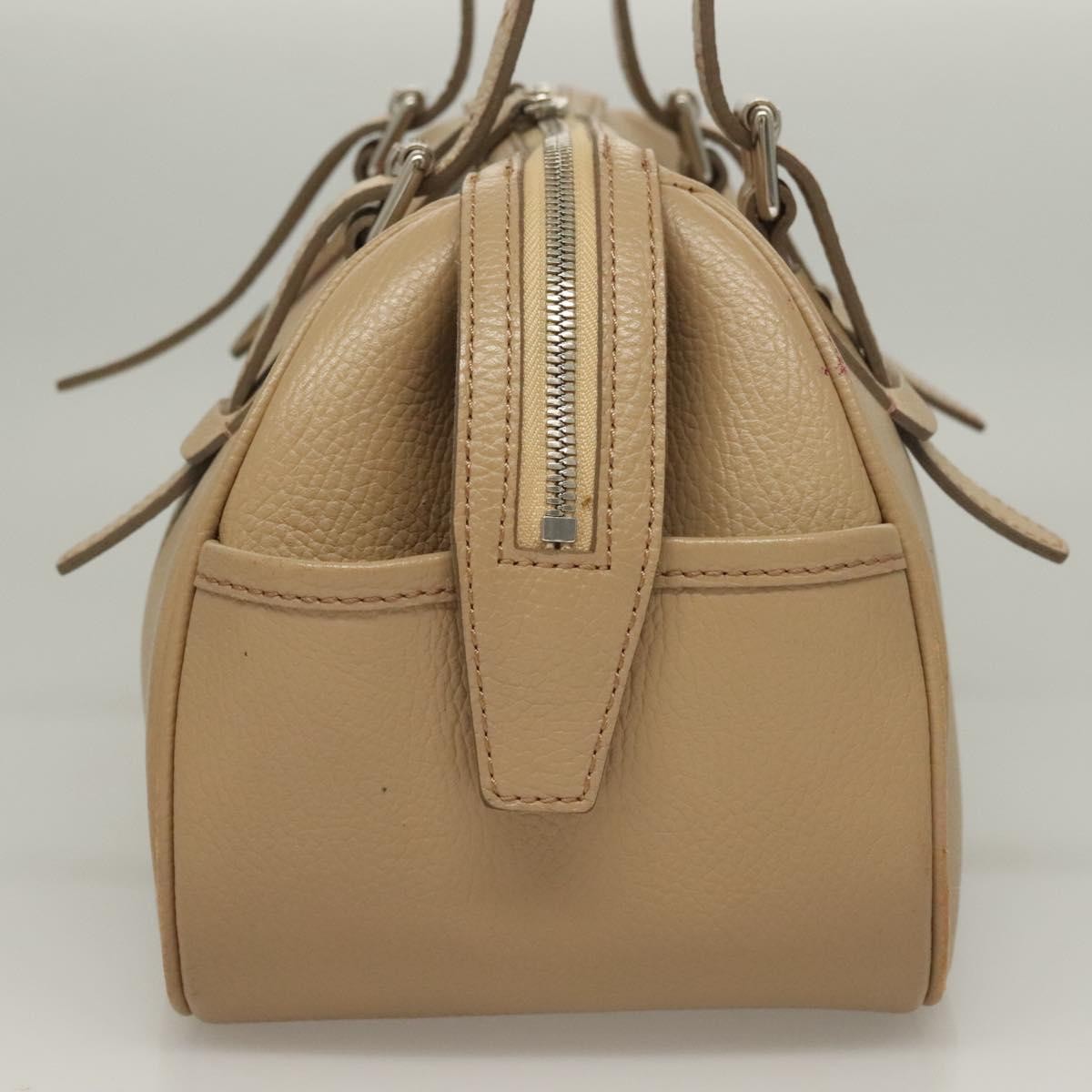 Burberry BURBERRY Hand Bag Leather Beige Silver Authentic ep9861