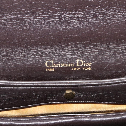 Dior Christian Dior Hand Bag Calf Skin 2way Dark Brown Gold Authentic 180355