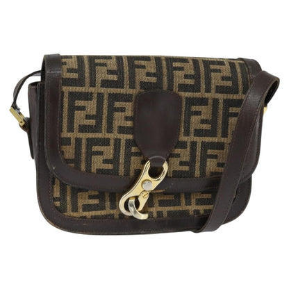 Fendi FENDI Zucca Canvas Shoulder Bag Black Brown Authentic 150285