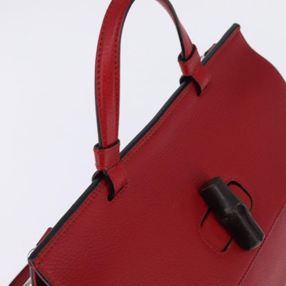 Gucci GUCCI Bamboo Daily Hand Bag Leather 2way Red Silver 392013 Authentic BA6241