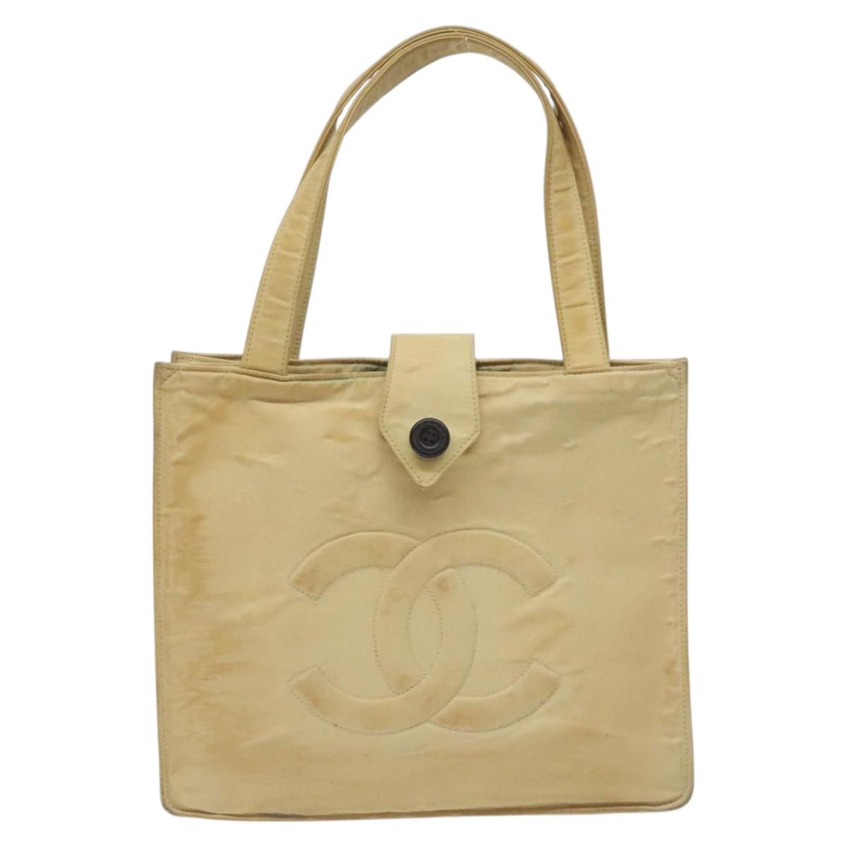 Chanel CHANEL Tote Bag Nylon Beige Gold CC Authentic bs26566