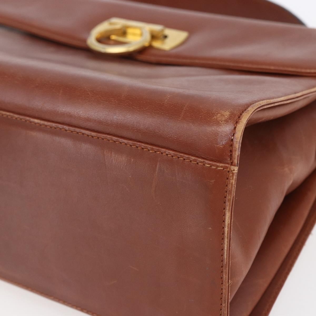 Salvatore Ferragamo Salvatore Ferragamo Gancini Hand Bag Leather Brown Gold Authentic 150384