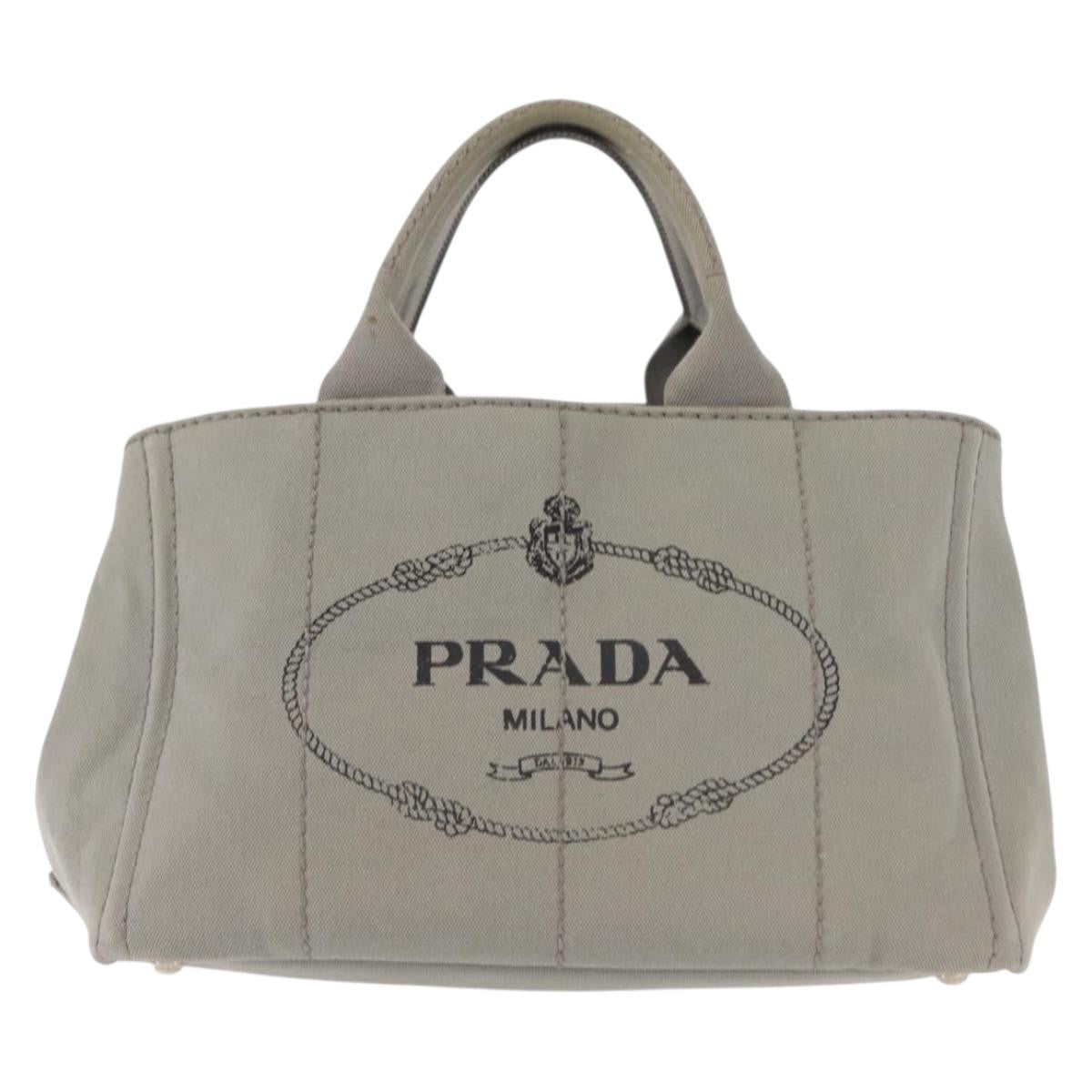 Prada PRADA Canapa MM Hand Bag Canvas Gray Silver Authentic hk3116