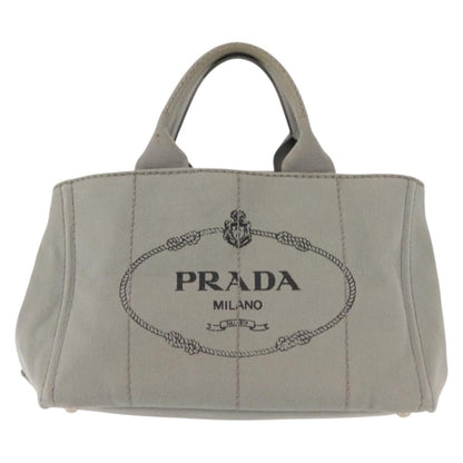 Prada PRADA Canapa MM Hand Bag Canvas Gray Silver Authentic hk3116