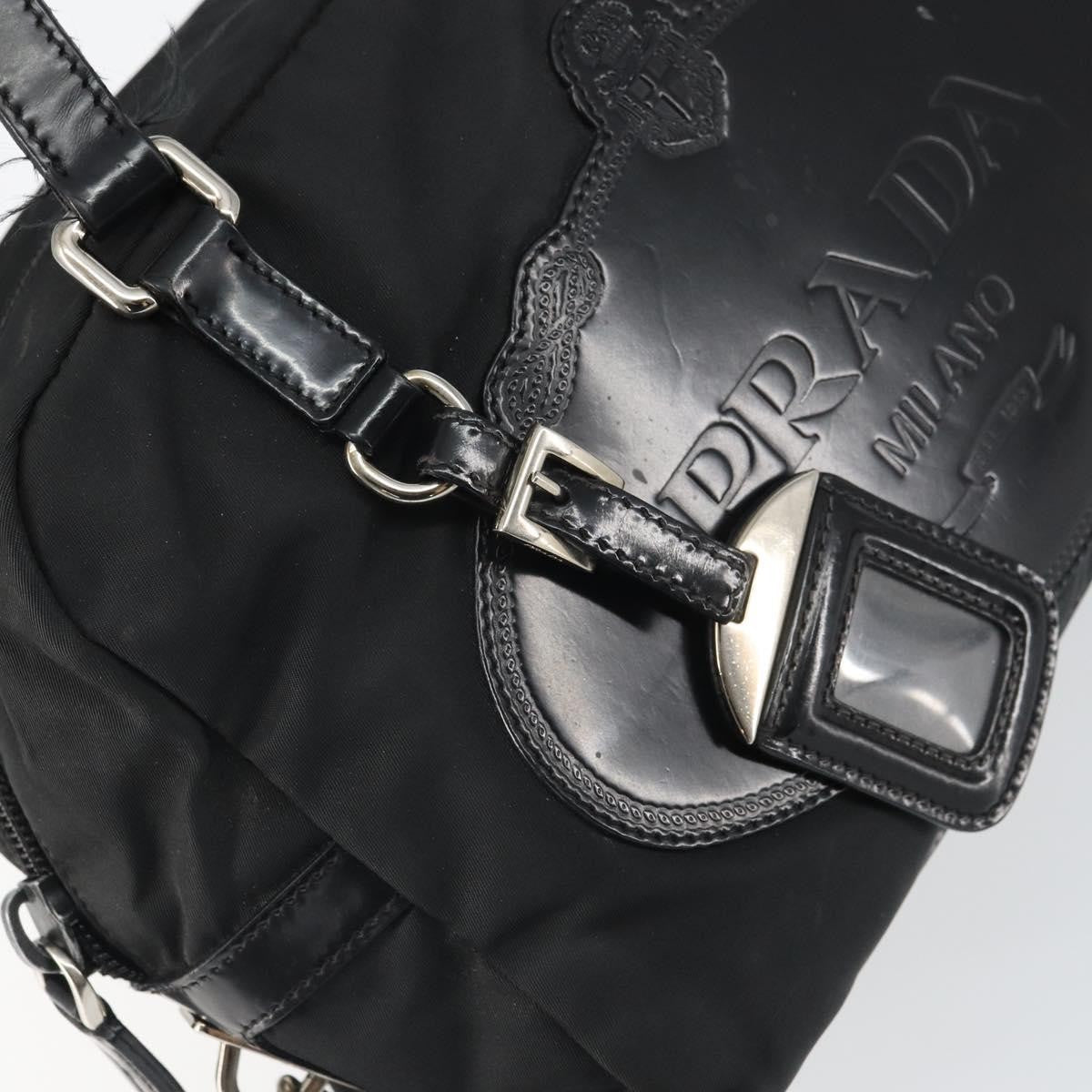 Prada PRADA Hand Bag Nylon Black Silver Authentic ka1246