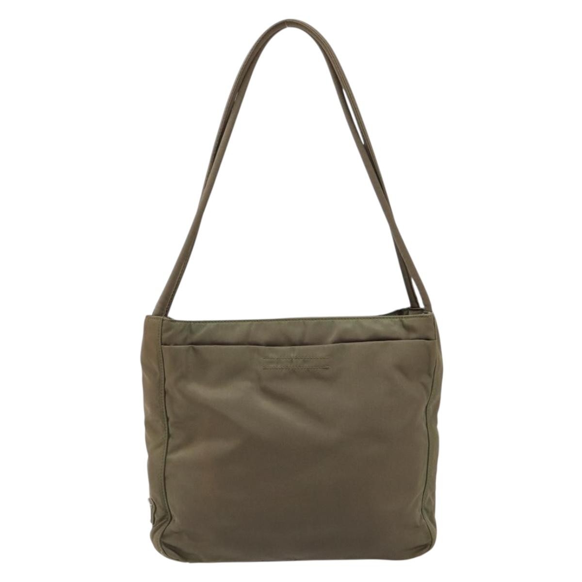 Prada PRADA Tote Bag Nylon Khaki Silver Authentic BA12923
