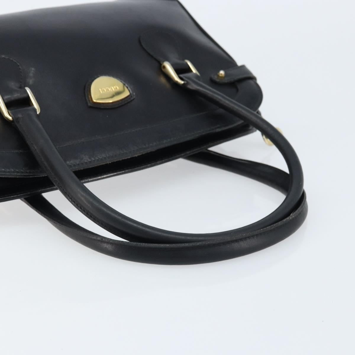 Gucci GUCCI Hand Bag Leather Black Gold Authentic BSZ350