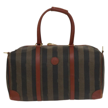 Fendi FENDI Pecan Canvas Boston Bag Black Brown gold Authentic ep10025