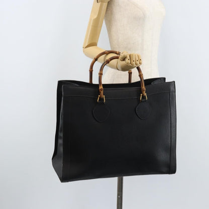 Gucci GUCCI Bamboo Tote Bag Leather Black Gold 002 1186 0259 Authentic 174576