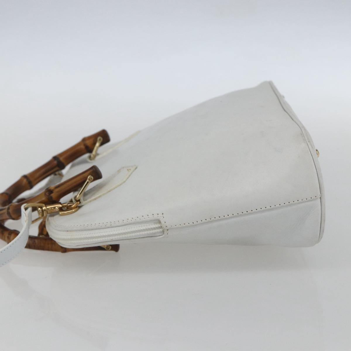 Gucci GUCCI Bamboo Hand Bag Leather White Gold Authentic ki6188