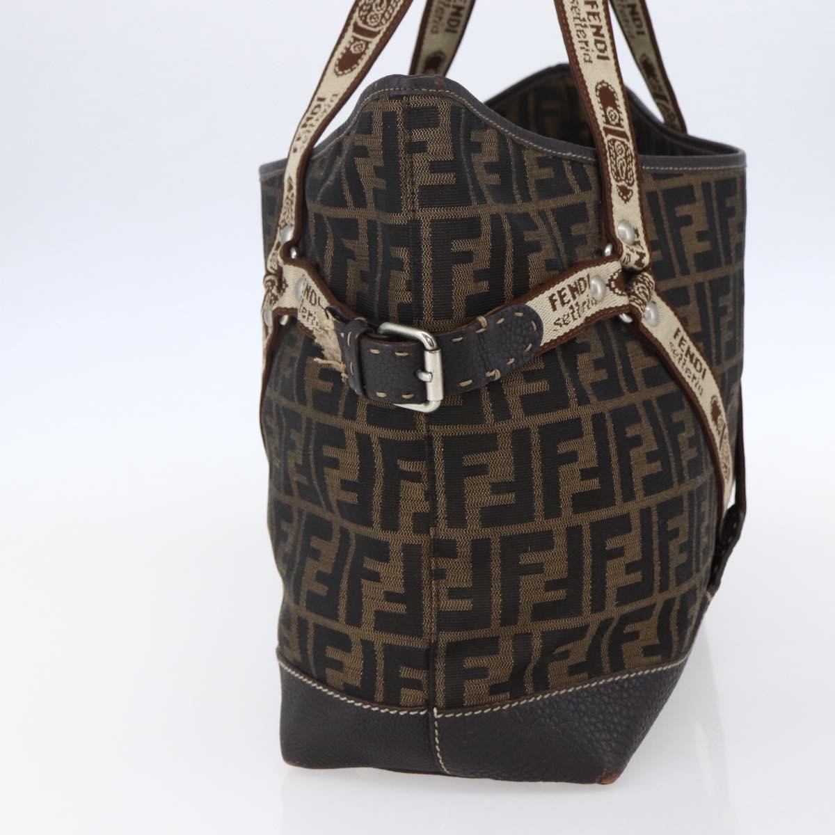 Fendi FENDI Zucca Canvas Celeria Tote Bag Black Brown Silver Authentic am9502