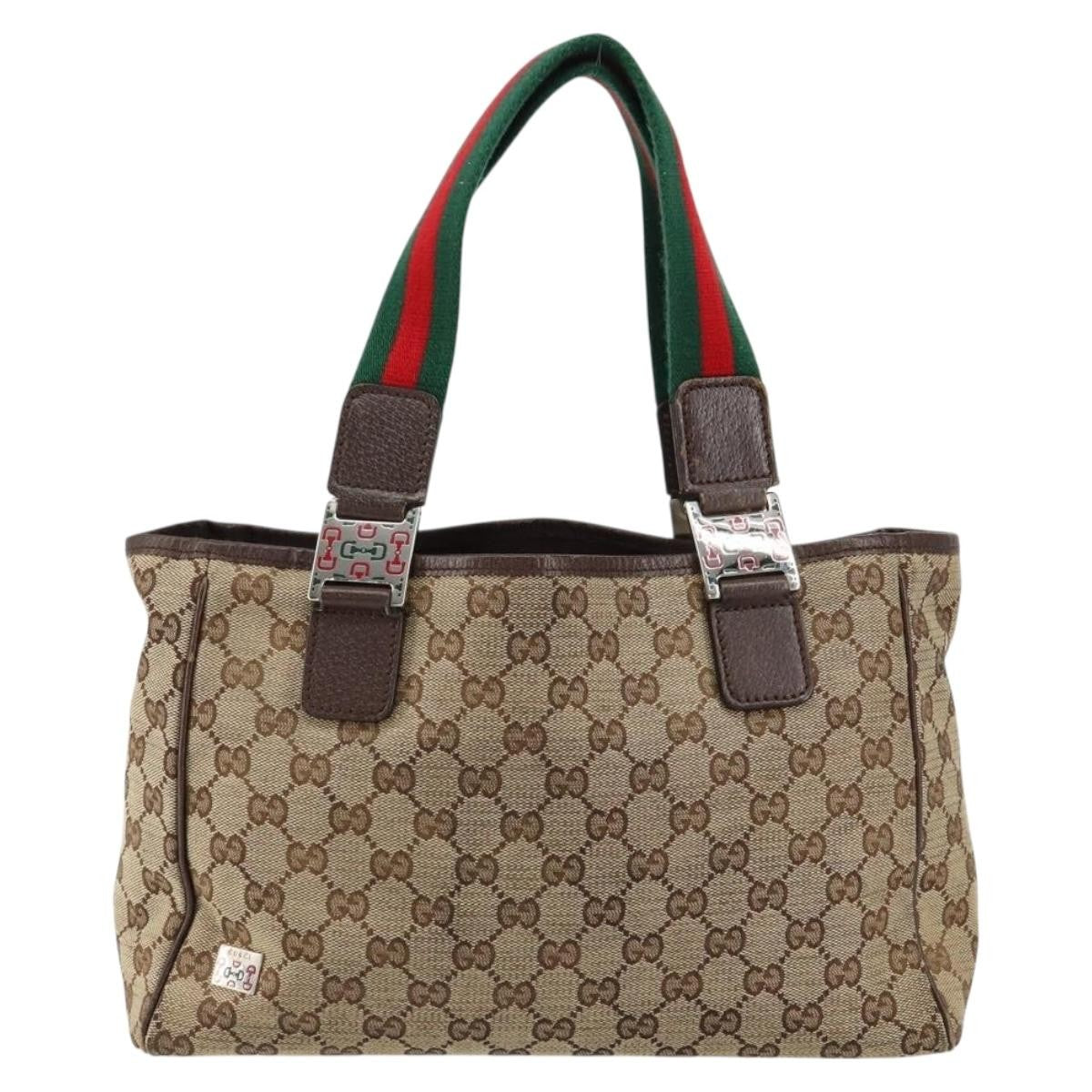 Gucci GUCCI GG Canvas Web Sherry Line Hand Bag Beige Red Green 145810 Authentic 155191