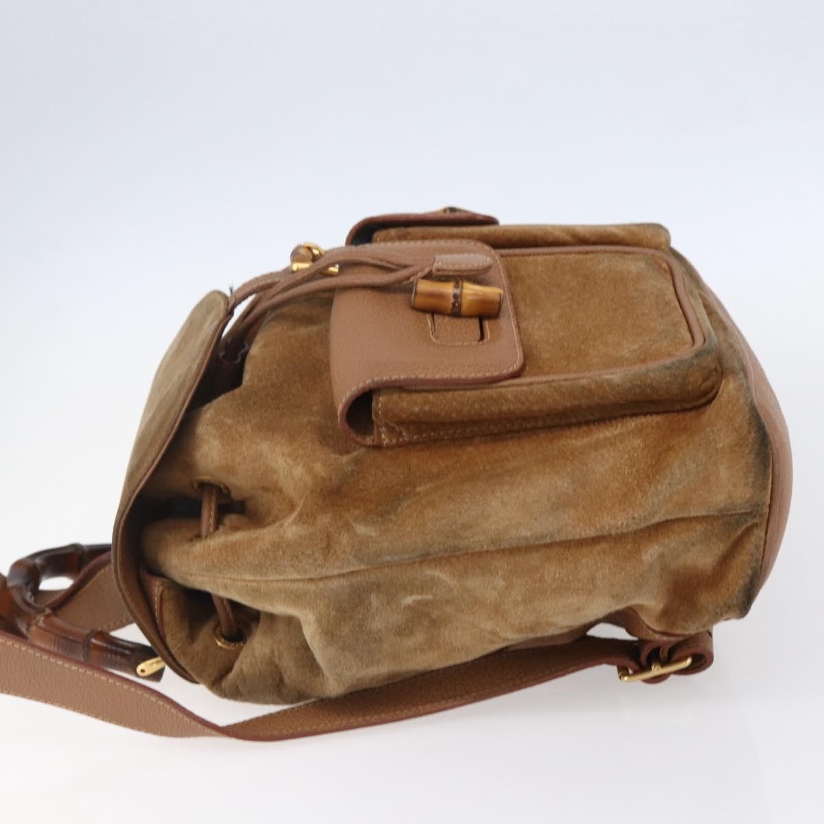 Gucci GUCCI Bamboo Backpack Suede Brown Gold 003 2058 0016 Authentic 148819 Bag