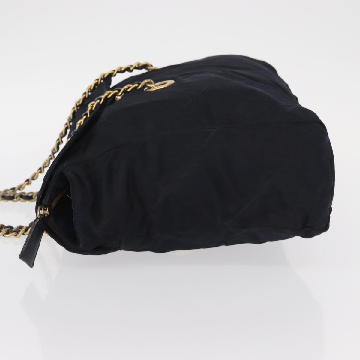 Prada PRADA Chain Shoulder Bag Nylon Navy Gold Authentic ka893