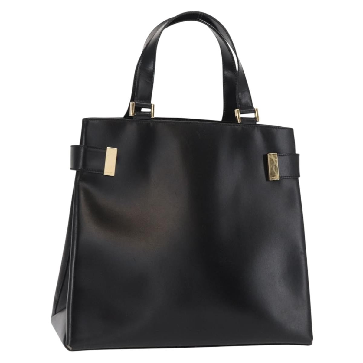 Gucci GUCCI Hand Bag Leather Black Gold Authentic BA9107