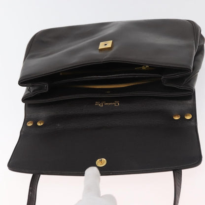 Dior Christian Dior Hand Bag Calf Skin 2way Dark Brown Gold Authentic 180355