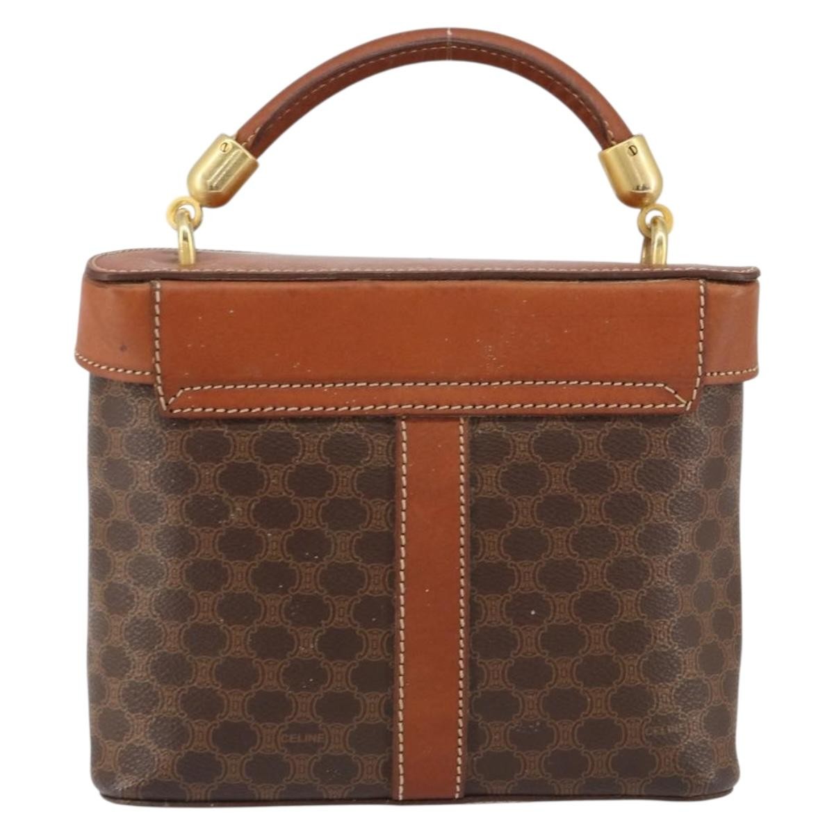 Celine CELINE Macadam Canvas Hand Bag PVC Leather Brown Gold Authentic 153900