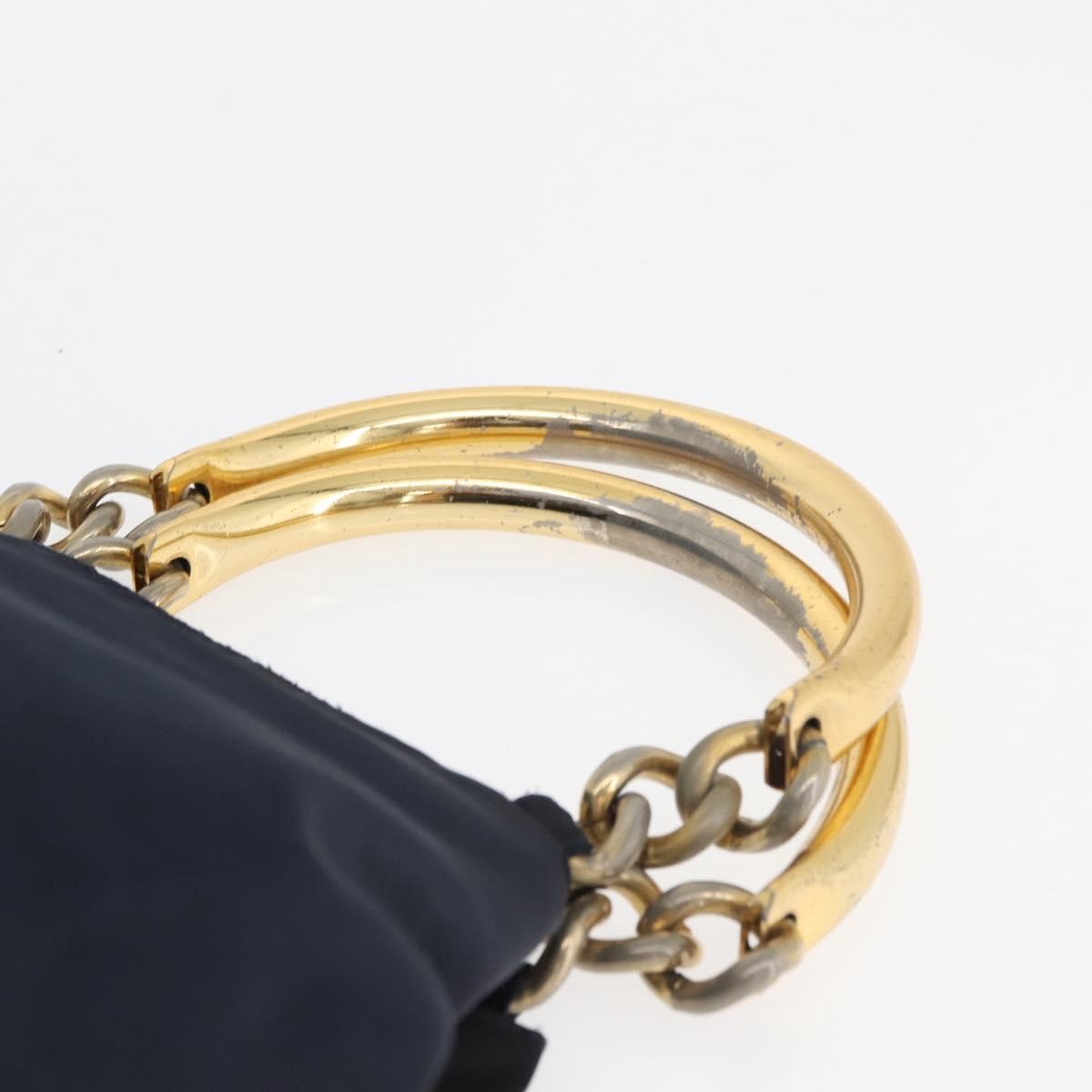 Prada PRADA Metal Handle Hand Bag Nylon Navy Gold Authentic 178739